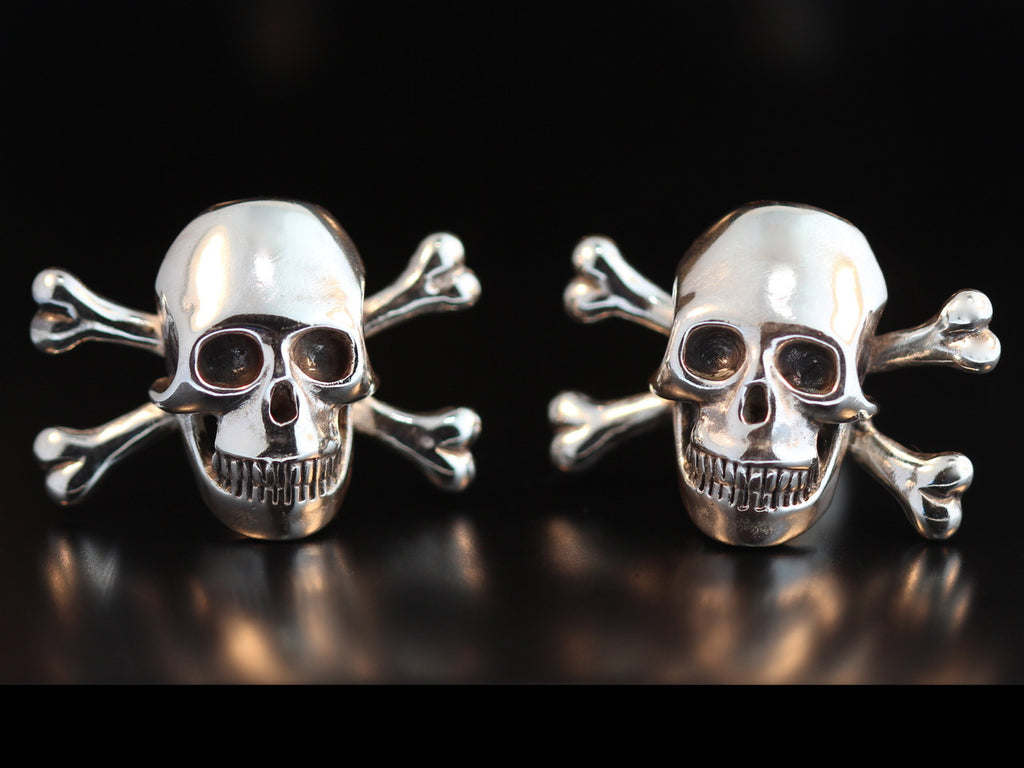 Large Sterling Silver Skull and Crossbones Cufflinks