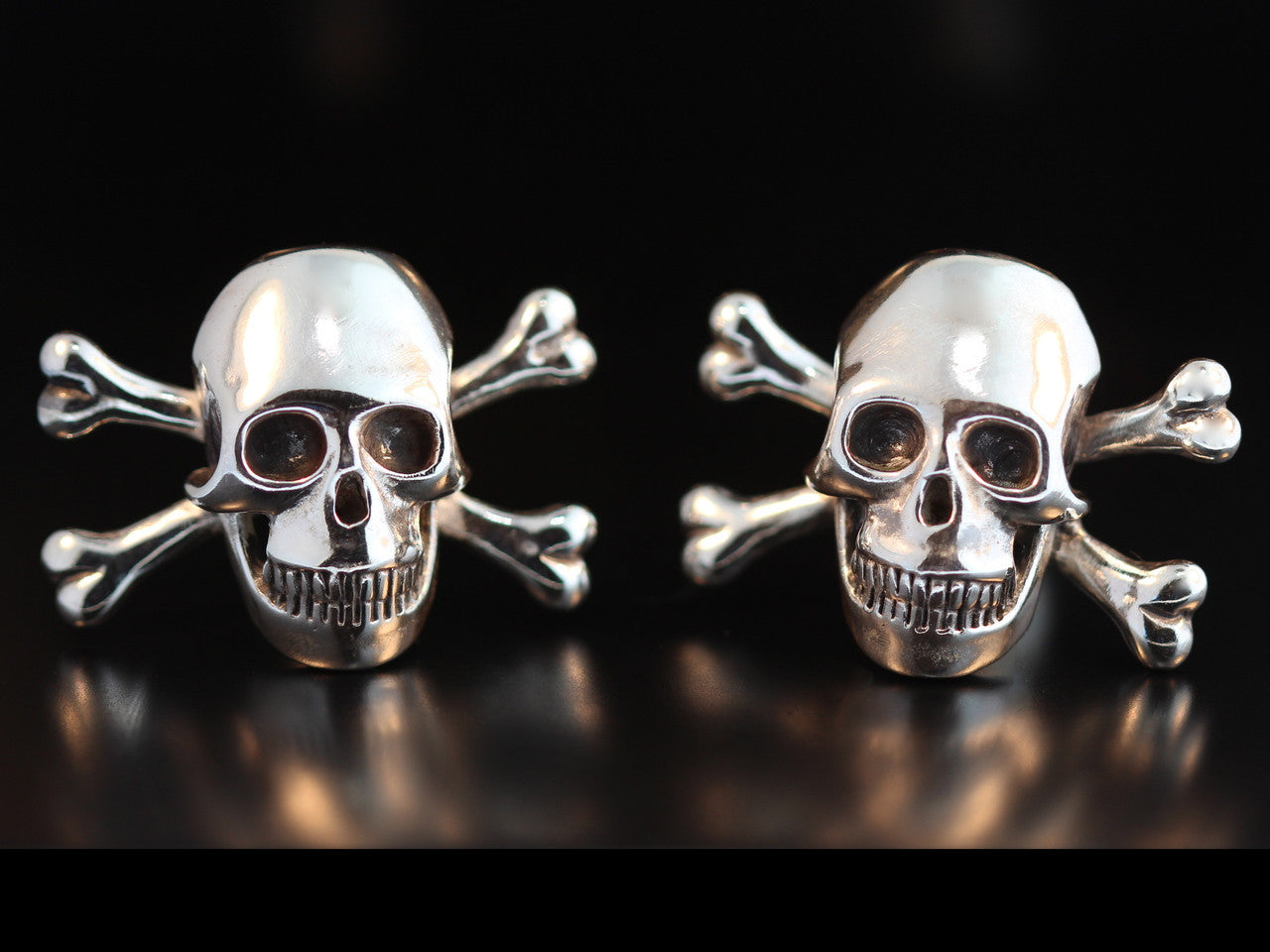 Large Sterling Silver Skull and Crossbones Cufflinks