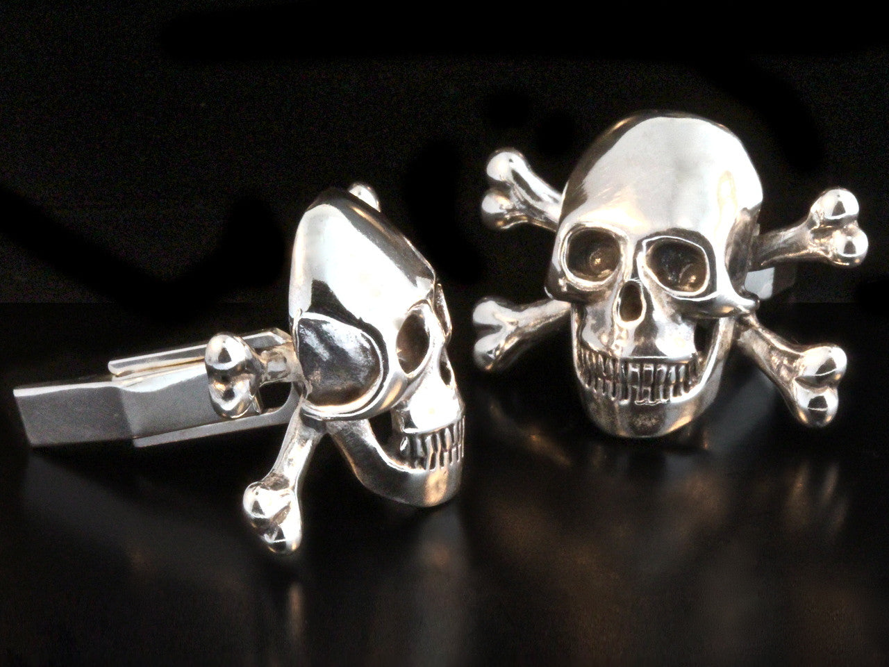 Large Sterling Silver Skull and Crossbones Cufflinks