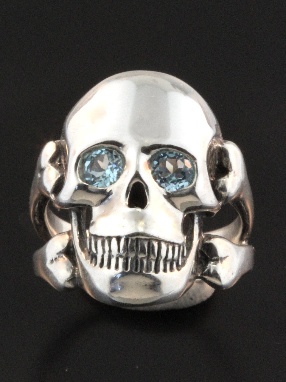Large Skull and Crossbones Ring with Yellow Citrine Eyes - Silver