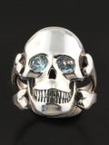 Large Skull and Crossbones Ring - Gemstone Eyes - Sterling Silver