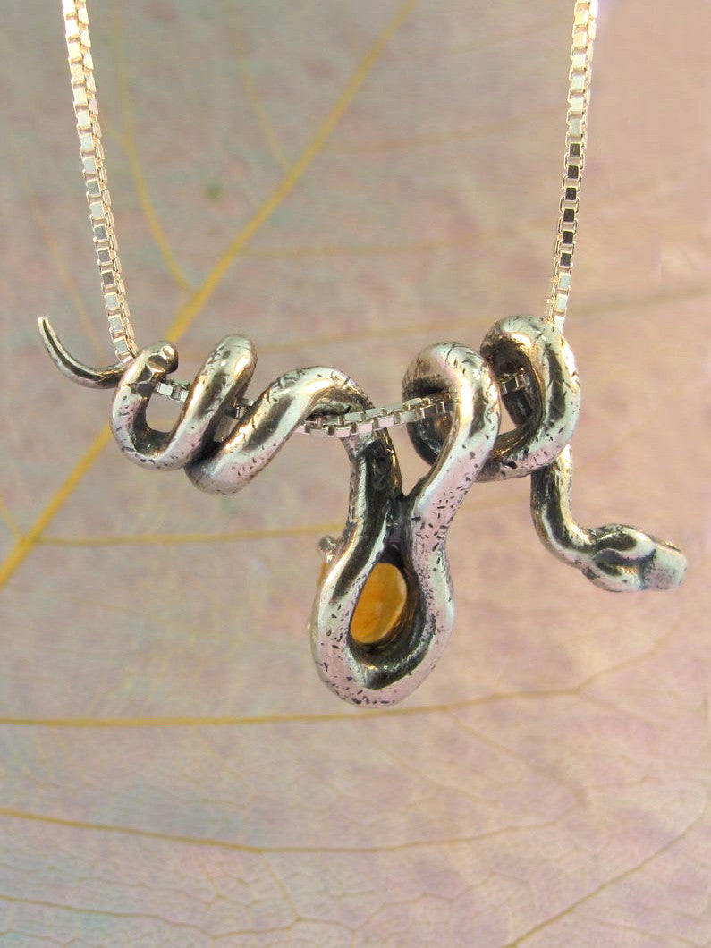 Vine Snake Pendant with Citrine - Sterling Silver