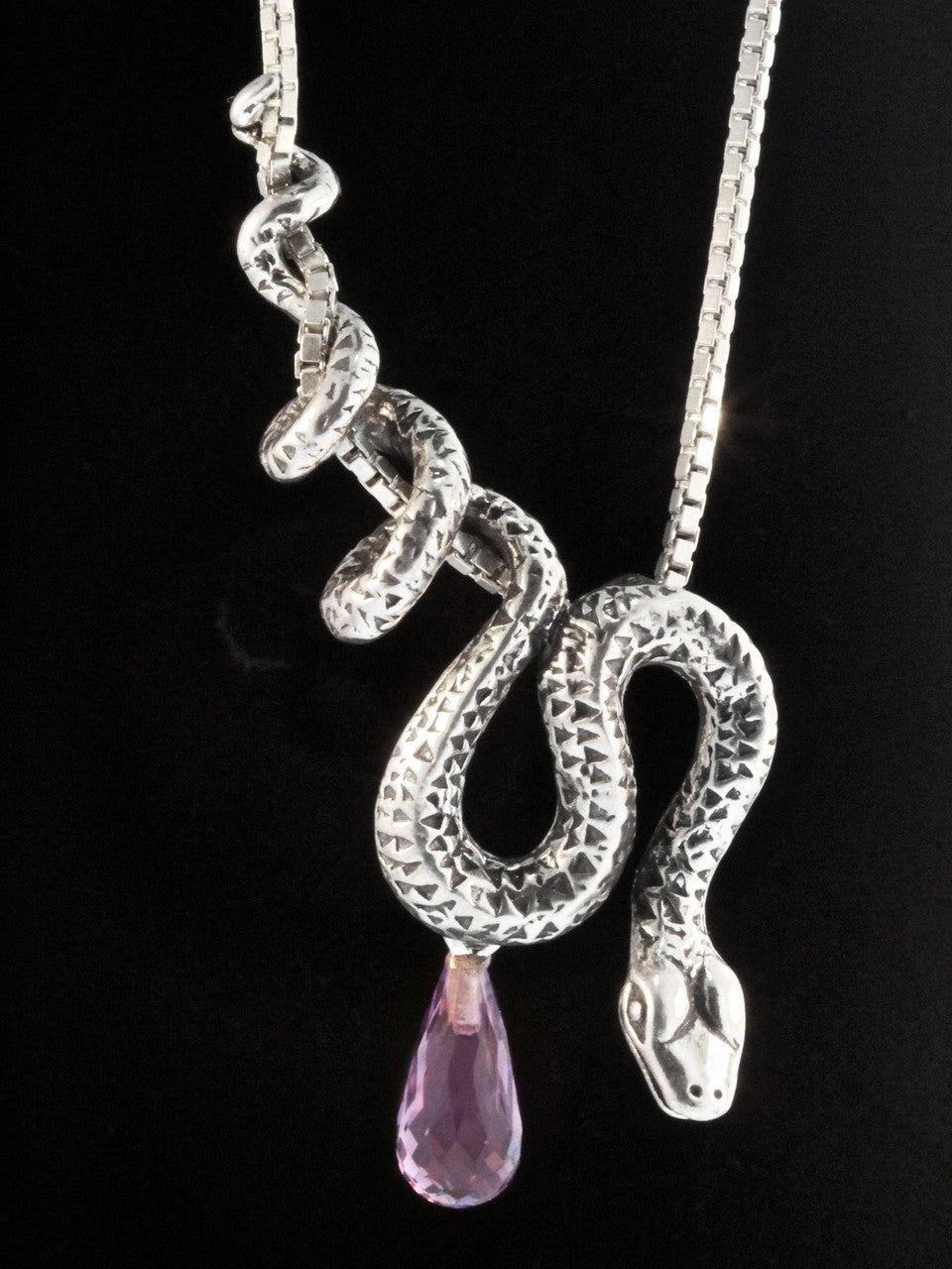 Python Pendant with Amethyst Briolette - Silver
