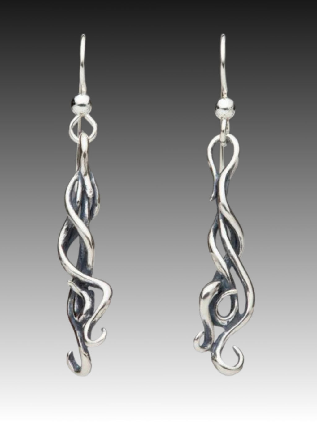 Wave Drop Spiral Earrings - Sterling Silver