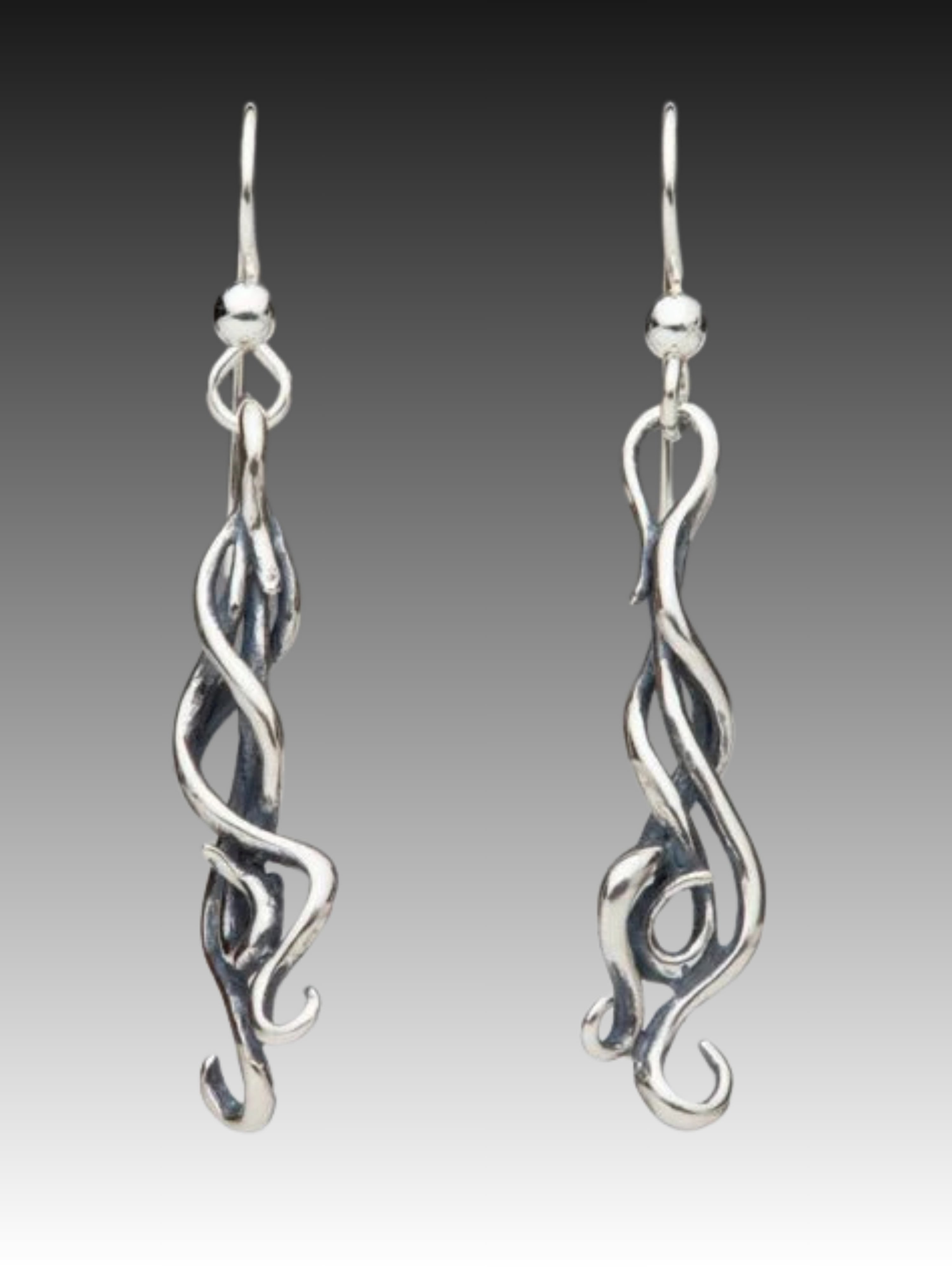 Wave Drop Spiral Earrings - Sterling Silver