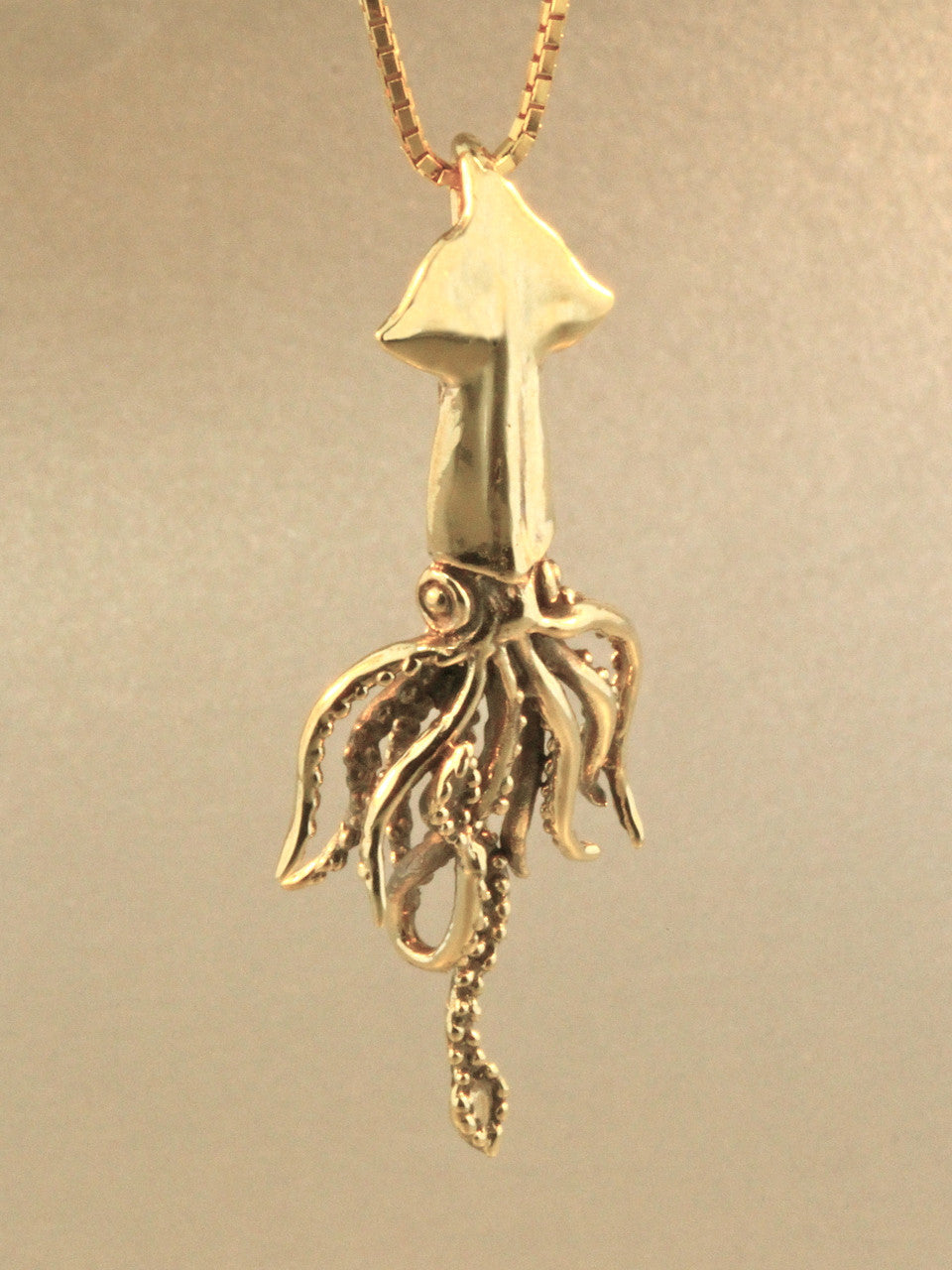 14K gold squid charm - three dimensional and solid