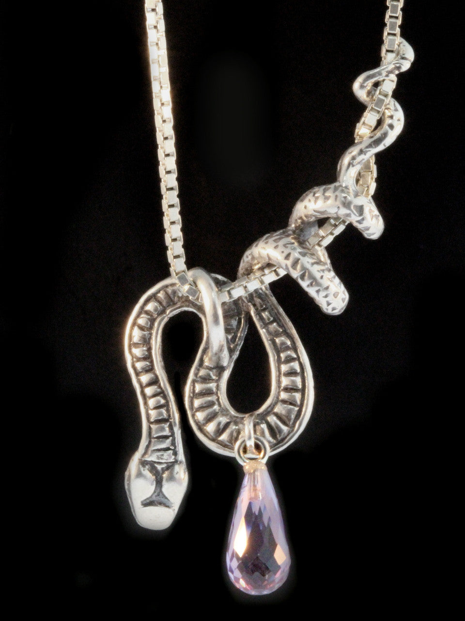 Python Pendant with Amethyst Briolette - Silver