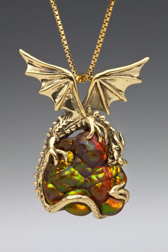 Surreal Fire Agate Dragon Pendant - 18K Gold - SOLD
