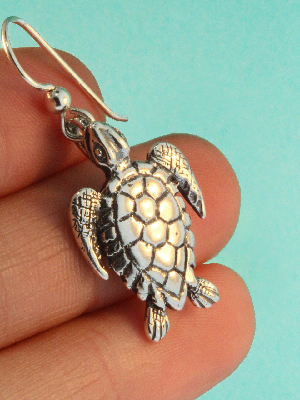 Sea Turtle Charm Earrings - Sterling Silver
