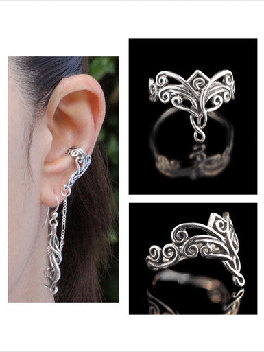 Arabesque Ear Cuff Bajoran and Arabesque Ring Jewelry Set - Sterling Silver